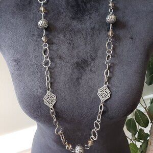 Womens Fashion Silver Plated Crystal Bead Silver Celtic Accents Lanyard Necklace